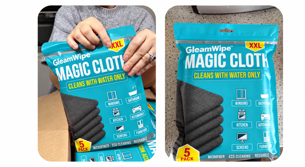 GleamWipe Magic Cloth packaging